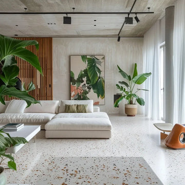 Una stanza sicura ed ecologica con pavimento in terrazzo